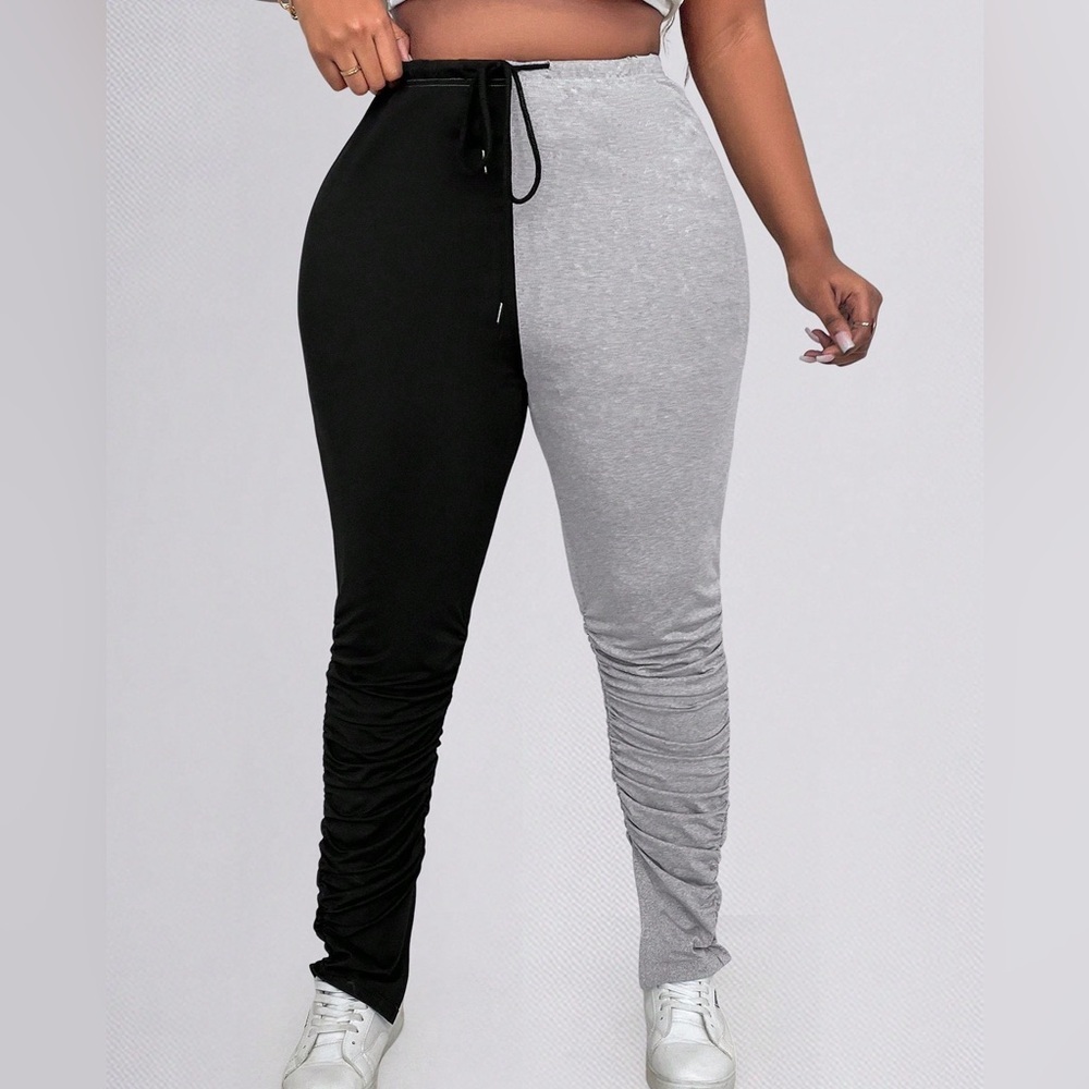 Plus Drawstring Waist Ruched Stacked Pants